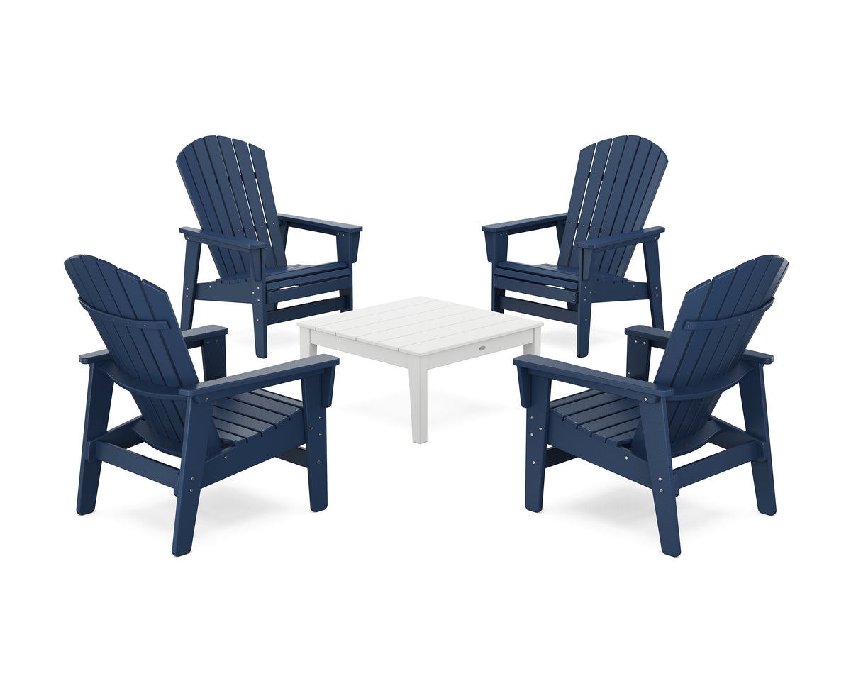 POLYWOOD 5-Piece Nautical Grand Upright Adirondack Chair Conversation Group in Navy / White