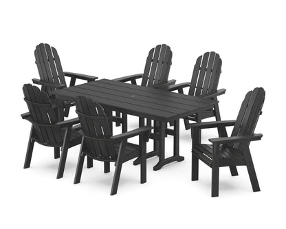 POLYWOOD Vineyard Curveback Adirondack Chair 7-Piece Farmhouse Dining Set in Black