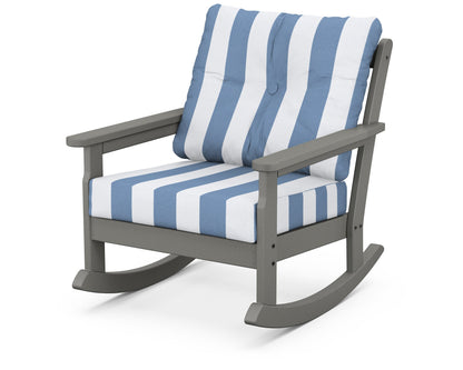 POLYWOOD Vineyard Deep Seating Rocking Chair in Slate Grey / Cabana Stripe Sky Blue