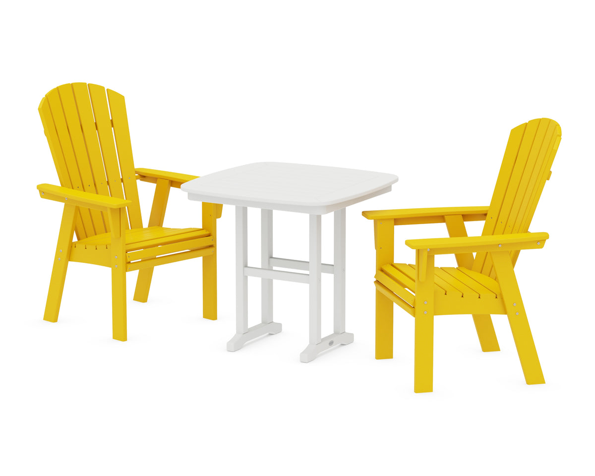 POLYWOOD Nautical Adirondack 3-Piece Dining Set in Lemon / White