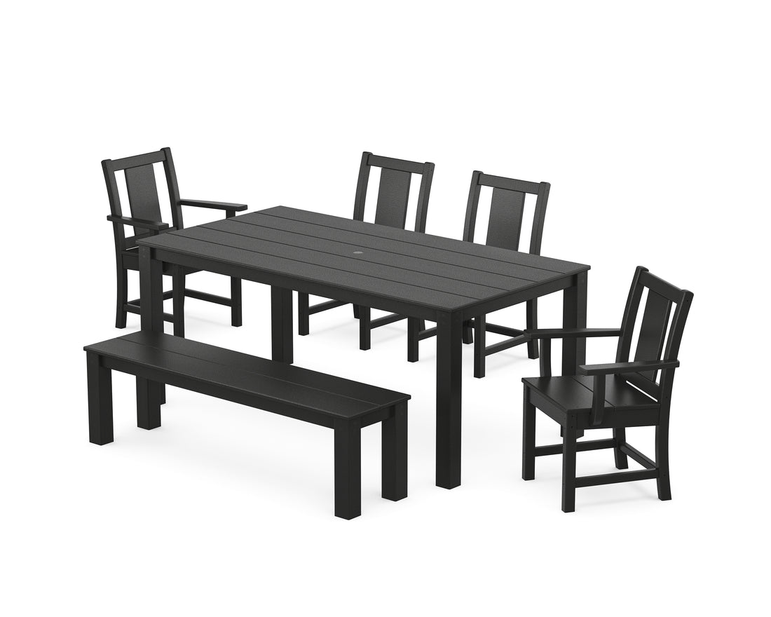 POLYWOOD Prairie 6-Piece Parsons Dining Set with Bench with Prairie Dining Side Chair in Black