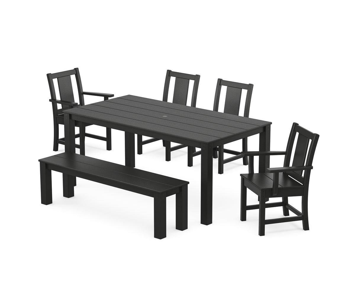POLYWOOD Prairie 6-Piece Parsons Dining Set with Bench with Prairie Dining Side Chair in Black