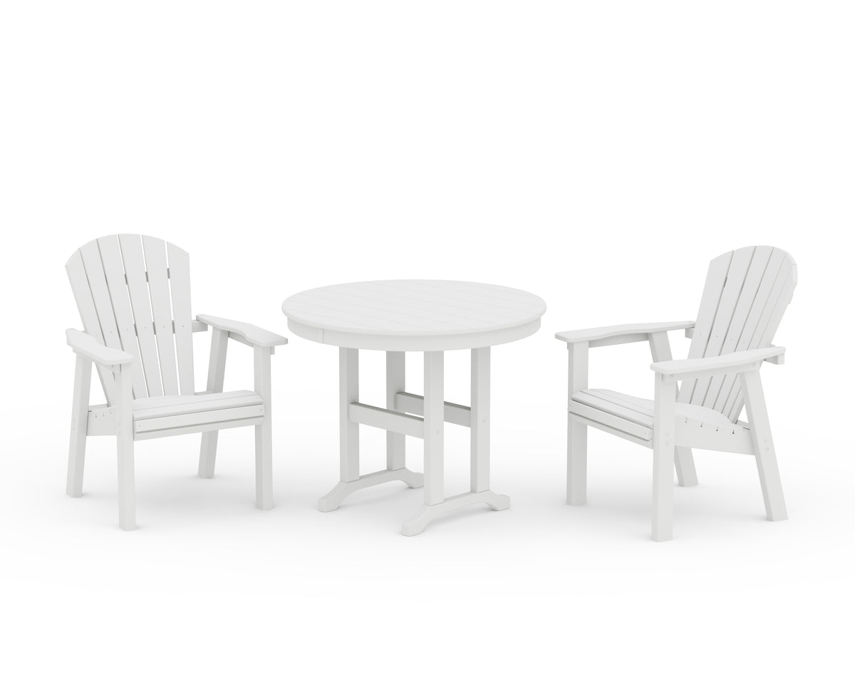 POLYWOOD Seashell 3-Piece Round Farmhouse Dining Set in White