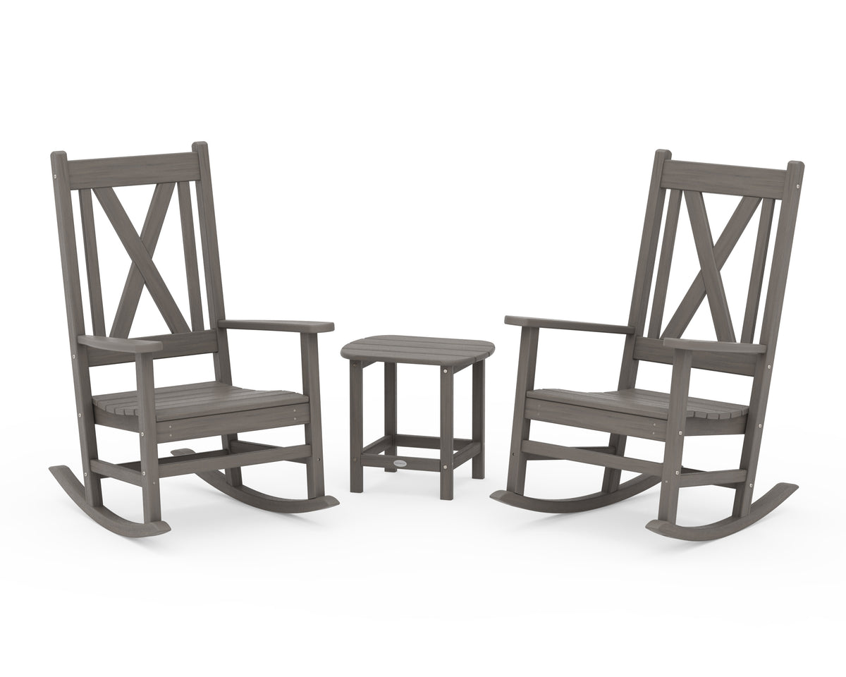 POLYWOOD Braxton 3-Piece Porch Rocking Chair Set in Driftwood