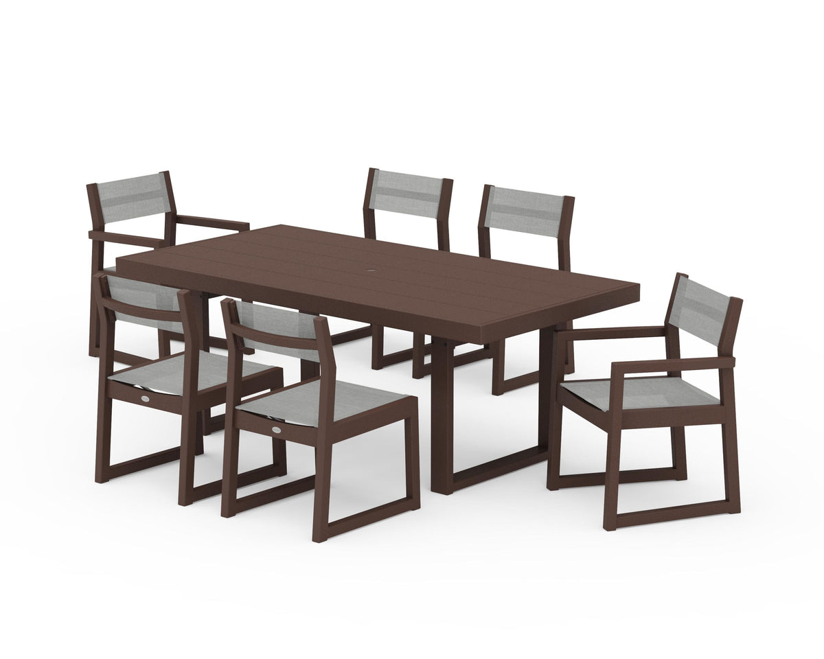 POLYWOOD EDGE Sling 7-Piece Dining Set in Mahogany / Metallic