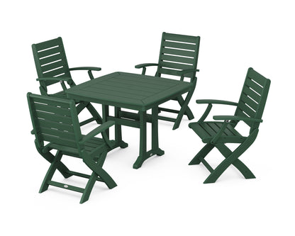 POLYWOOD Signature Folding Chair 5-Piece Dining Set with Trestle Legs - 37" Table in Green