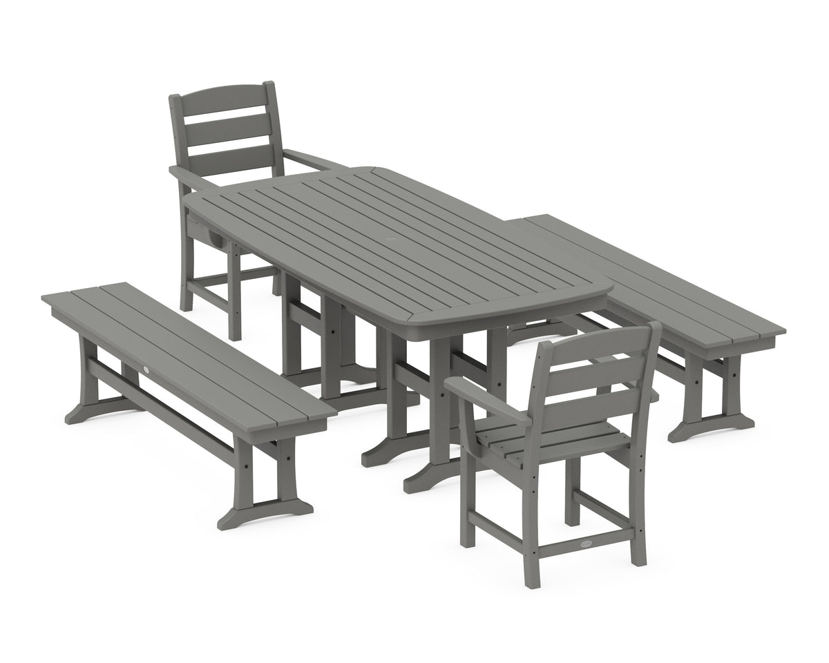 POLYWOOD Lakeside 5-Piece Dining Set with Benches - 37" x 72" Table in Slate Grey