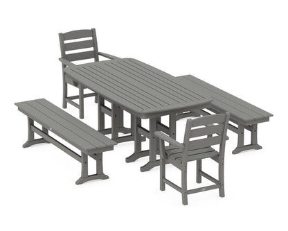 POLYWOOD Lakeside 5-Piece Dining Set with Benches - 37" x 72" Table in Slate Grey