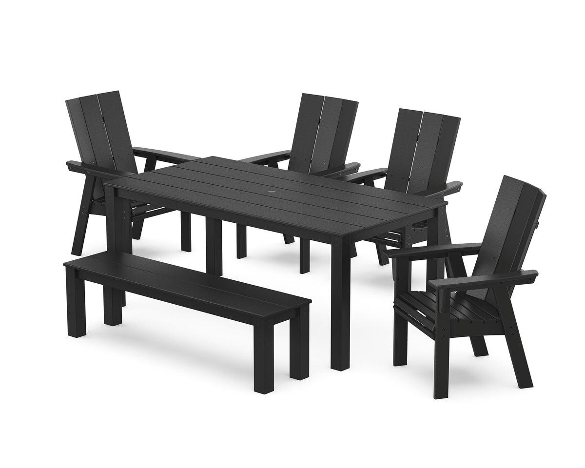 POLYWOOD Modern Curveback Adirondack 6-Piece Parsons Dining Set with Bench in Black
