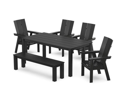 POLYWOOD Modern Curveback Adirondack 6-Piece Parsons Dining Set with Bench in Black
