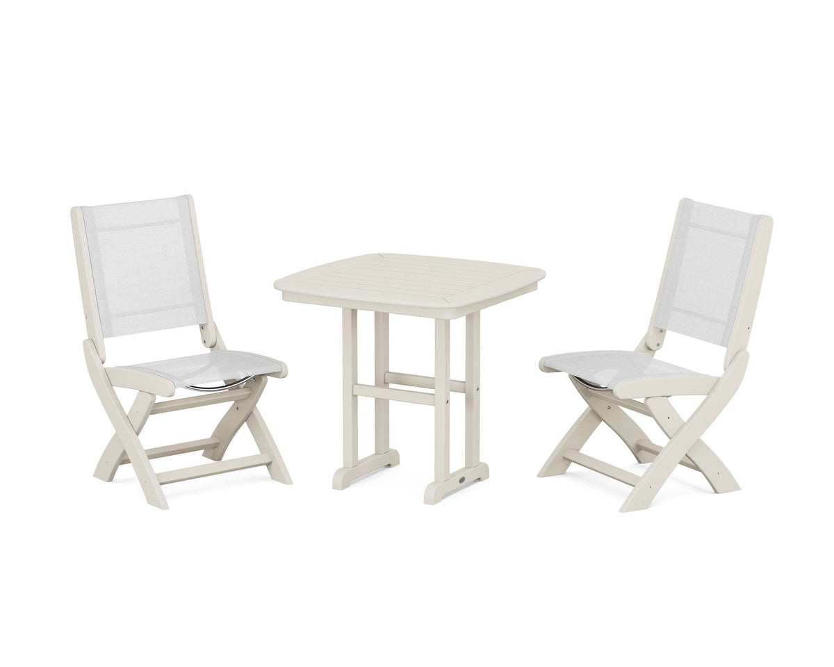 POLYWOOD Coastal Folding Side Chair 3-Piece Dining Set in Sand / White