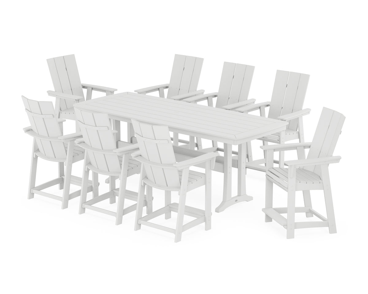 POLYWOOD Modern Curveback Adirondack 9-Piece Counter Set with Trestle Legs in White