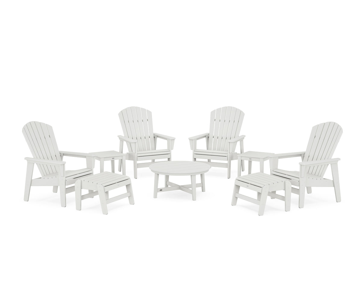 POLYWOOD Nautical Grand Upright Adirondack 9-Piece Conversation Set in Vintage White