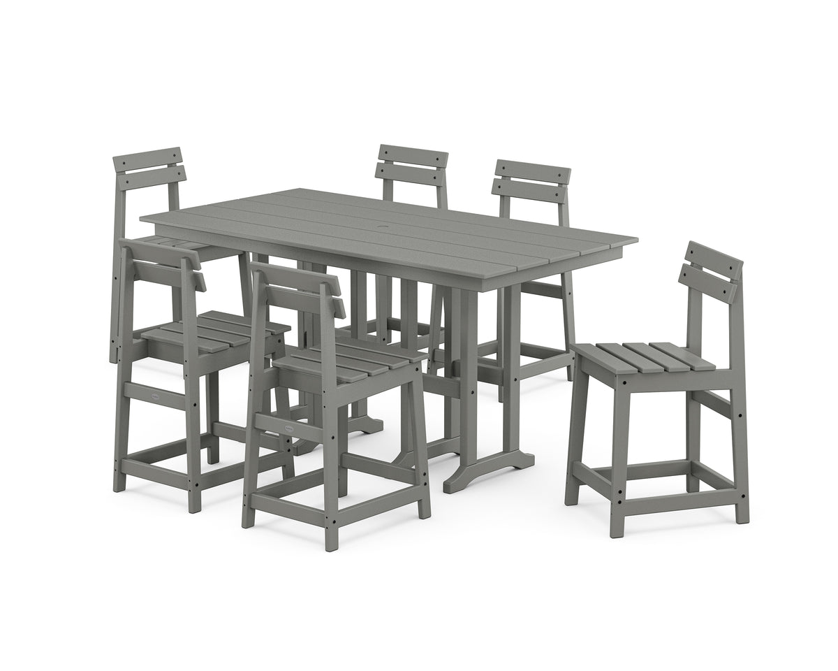 POLYWOOD Modern Studio Plaza Counter Chair 7-Piece Set in Slate Grey