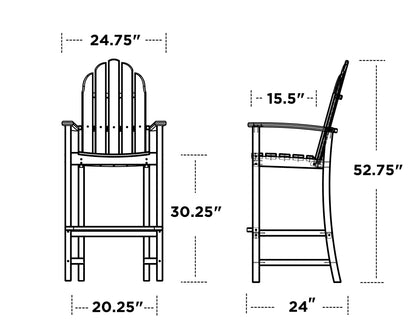 POLYWOOD Classic Adirondack Bar Chair dimension drawing with width, depth and height measurements