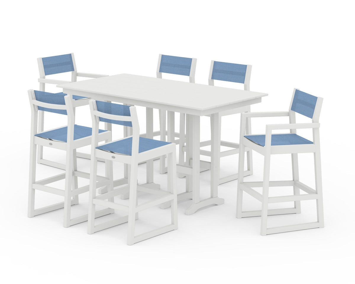 POLYWOOD EDGE Sling 7-Piece Farmhouse Bar Set in Vintage White / Poolside