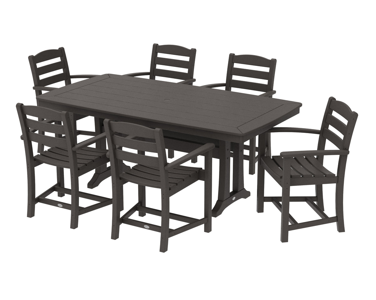 POLYWOOD La Casa Café 7-Piece Arm Chair Dining Set with Trestle Legs in Vintage Coffee