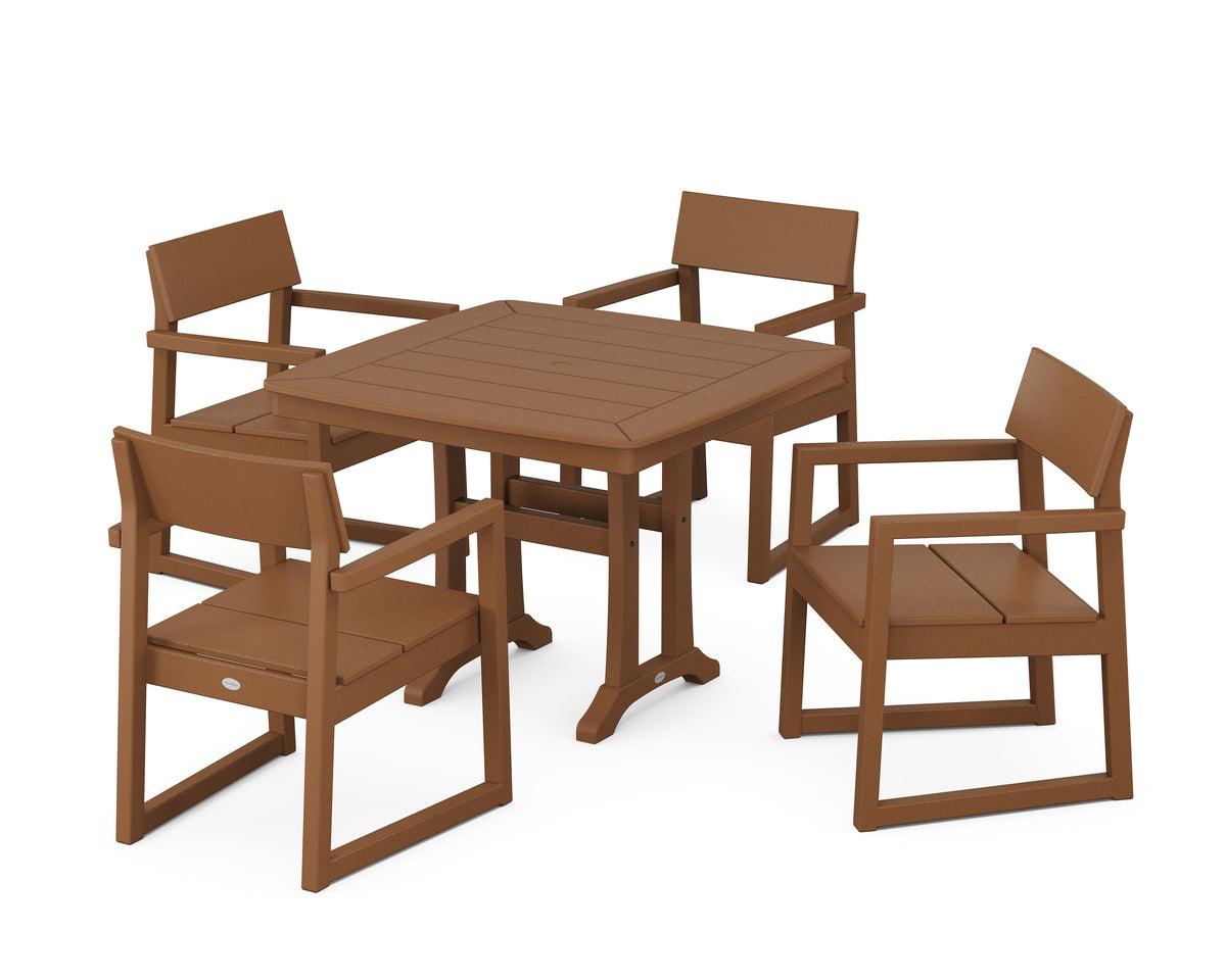 POLYWOOD EDGE 5-Piece Dining Set with Trestle Legs (Nautical Trestle 37" Table) in Teak