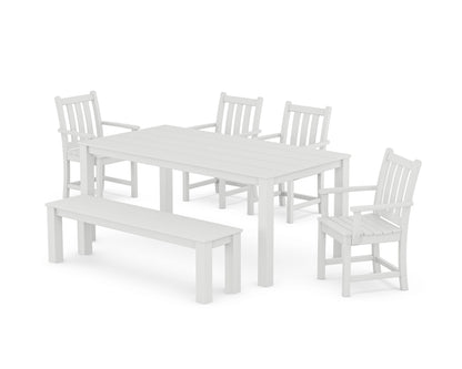 POLYWOOD Traditional Garden 6-Piece Parsons Dining Set with Bench in White