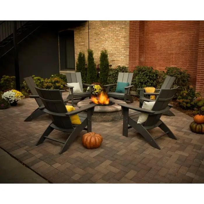 Polywood 4 Piece Modern Curve-back Adirondack Set with 48&quot; Round Firepit - Casual Furniture World