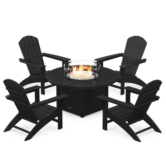 Polywood Nautical 5-Piece Adirondack Chair Conversation Set with Propane Fire Pit Table - Casual Furniture World