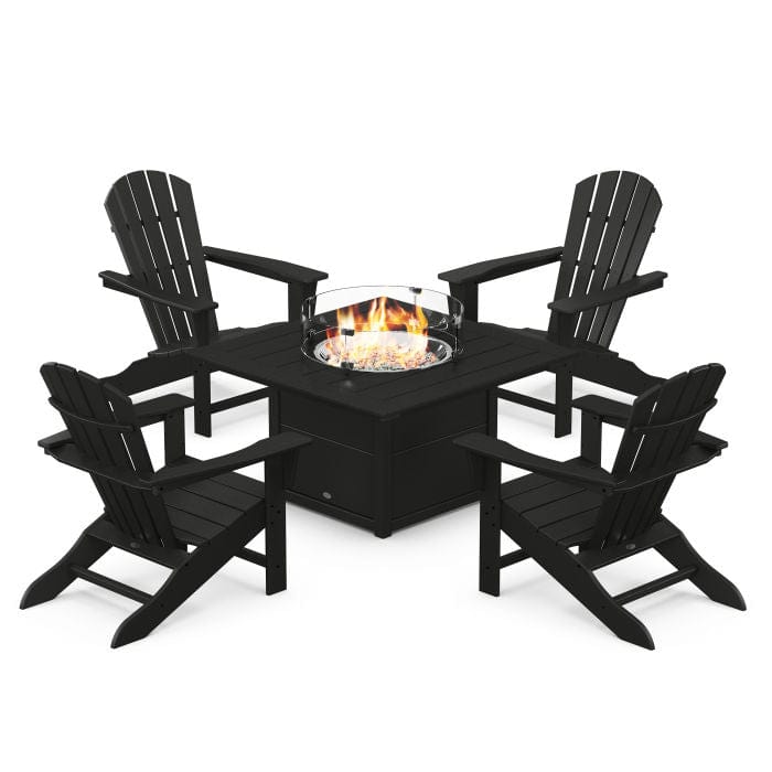 Polywood Fire Pit Set Black Polywood Palm Coast 5-Piece Adirondack Chair Conversation Set with Fire Pit Table