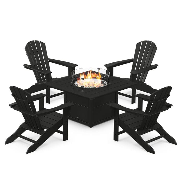 Polywood Palm Coast 5-Piece Adirondack Chair Conversation Set with Fire Pit Table - Casual Furniture World