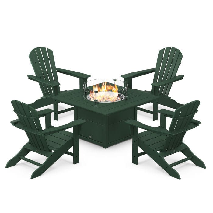 Polywood Palm Coast 5-Piece Adirondack Chair Conversation Set with Fire Pit Table - Casual Furniture World