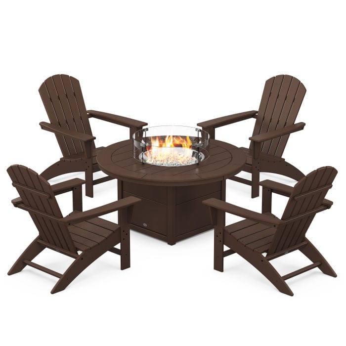 Polywood Fire Pit Set Mahogany Polywood Nautical 5-Piece Adirondack Chair Conversation Set with Fire Pit Table