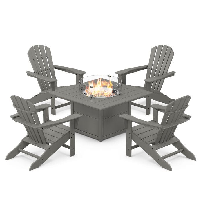 Polywood Palm Coast 5-Piece Adirondack Chair Conversation Set with Fire Pit Table - Casual Furniture World