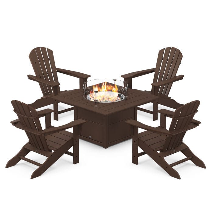 Polywood Palm Coast 5-Piece Adirondack Chair Conversation Set with Fire Pit Table - Casual Furniture World