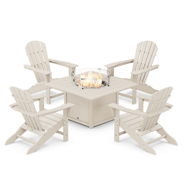 Polywood Palm Coast 5-Piece Adirondack Chair Conversation Set with Fire Pit Table - Casual Furniture World