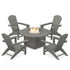 Polywood Fire Pit Set Slate Grey Polywood Nautical 5-Piece Adirondack Chair Conversation Set with Fire Pit Table