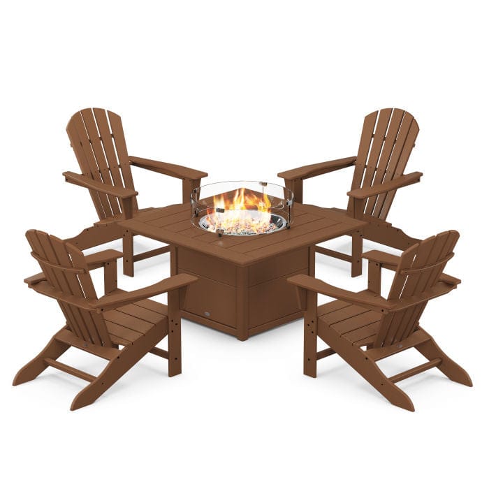 Polywood Fire Pit Set Teak Polywood Palm Coast 5-Piece Adirondack Chair Conversation Set with Fire Pit Table