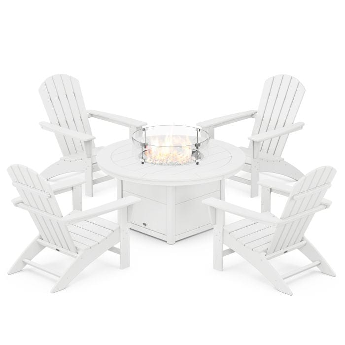 Polywood Fire Pit Set White Polywood Nautical 5-Piece Adirondack Chair Conversation Set with Fire Pit Table