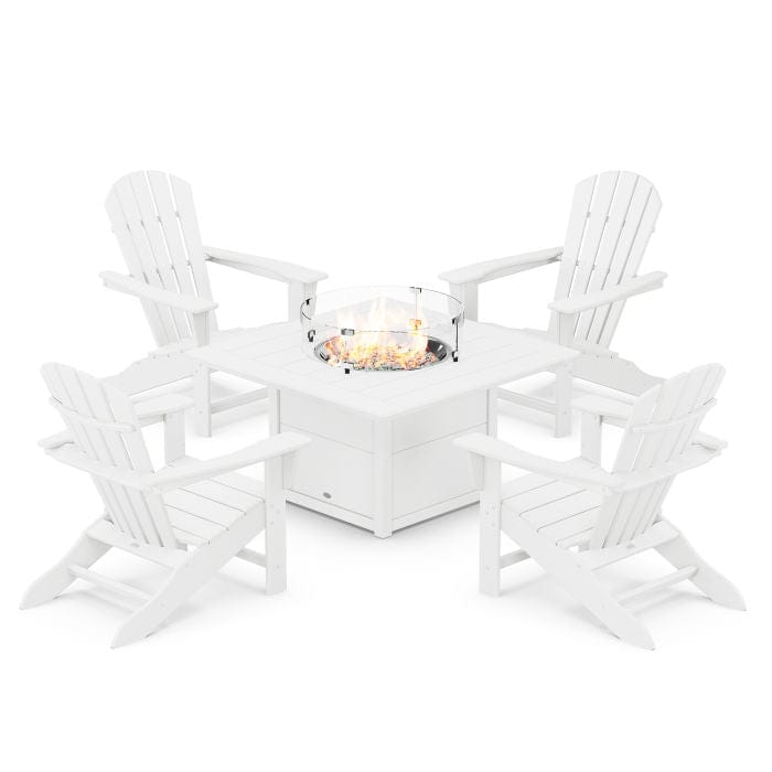 Polywood Fire Pit Set White Polywood Palm Coast 5-Piece Adirondack Chair Conversation Set with Fire Pit Table
