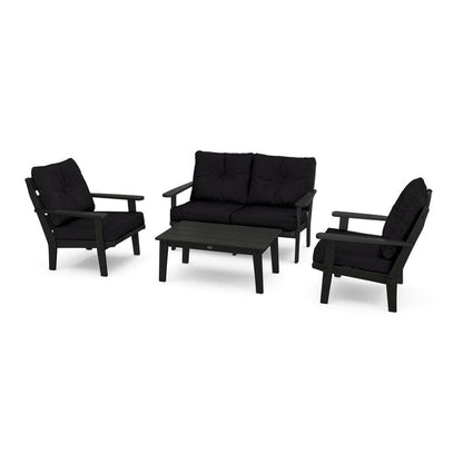 Polywood Outdoor Furniture Black / Midnight Linen Polywood Lakeside 4-Piece Deep Seating Set