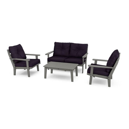 Polywood Outdoor Furniture Slate Grey / Navy Linen Polywood Lakeside 4-Piece Deep Seating Set