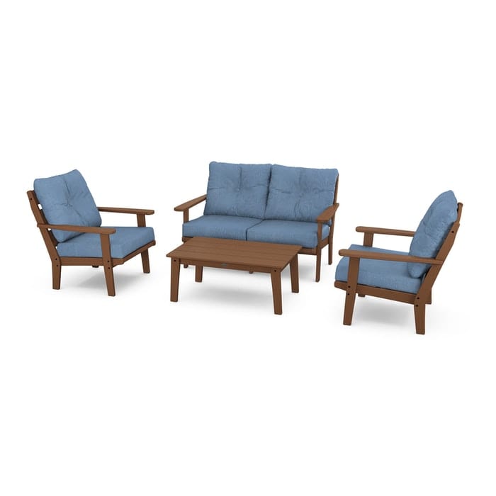 Polywood Outdoor Furniture Teak / Sky Blue Polywood Lakeside 4-Piece Deep Seating Set