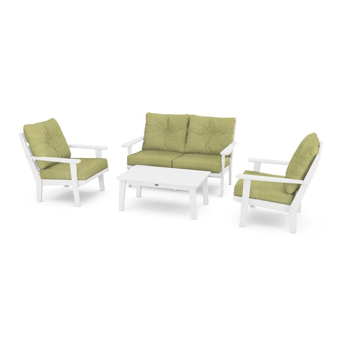 Polywood Outdoor Furniture White / Chartreuse Boucle Polywood Lakeside 4-Piece Deep Seating Set