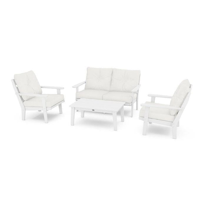 Polywood Outdoor Furniture White / Natural Linen Polywood Lakeside 4-Piece Deep Seating Set