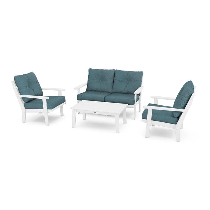 Polywood Outdoor Furniture White / Ocean Teal Polywood Lakeside 4-Piece Deep Seating Set