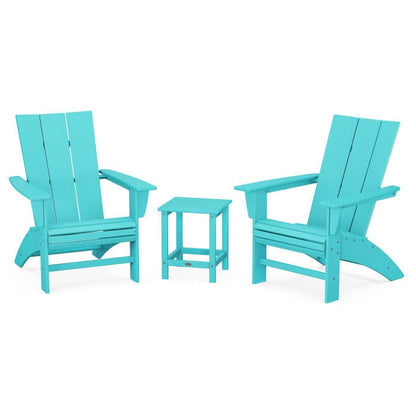 Polywood Modern 3-Piece Curveback Adirondack Set With Long Island 18&quot; Side Table - Casual Furniture World