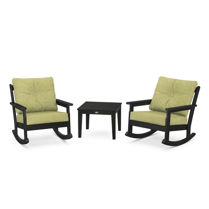 Polywood Polywood Black / Chartreuse Boucle Polywood Vineyard 3-Piece Deep Seating Rocking Chair Set