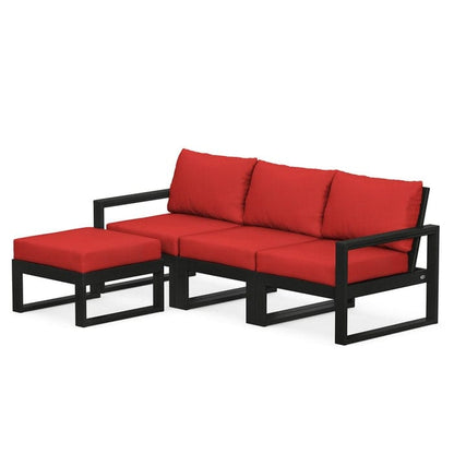 POLYWOOD EDGE 4-Piece Modular Sectional with Ottoman in Black / Crimson Linen