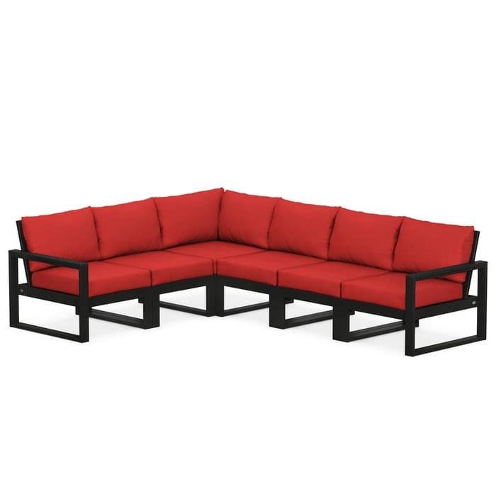 Polywood Polywood Black / Crimson Linen Polywood EDGE 6-Piece Modular Deep Seating Set