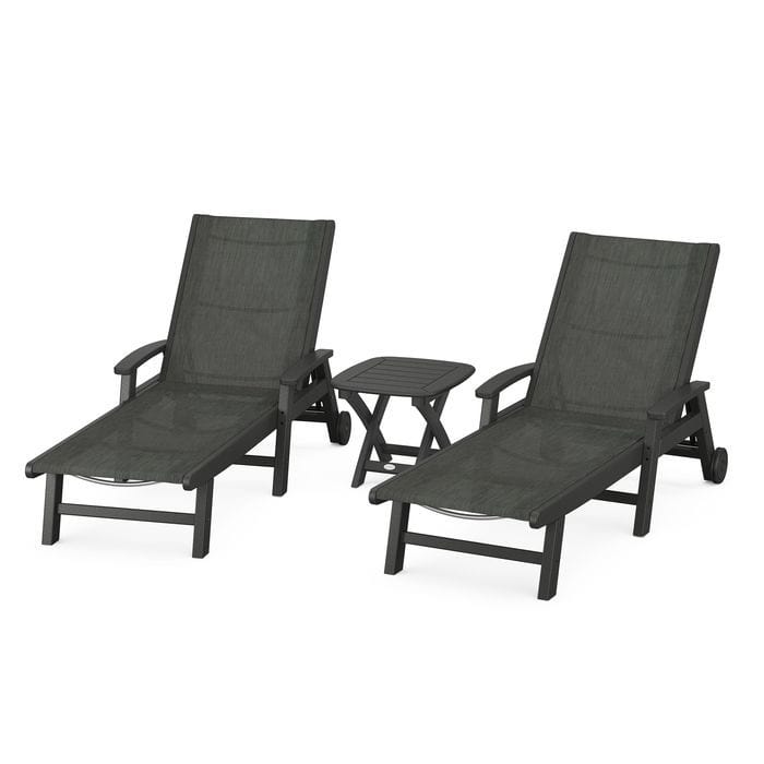 Polywood Polywood Black / Ember Polywood Coastal 3-Piece Wheeled Chaise Set with Nautical Side Table