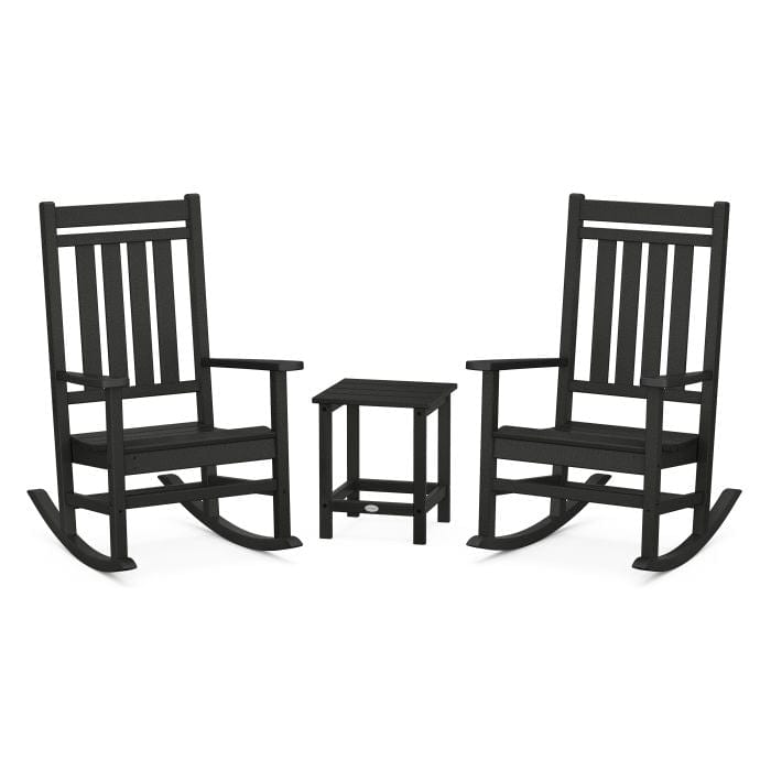 Polywood Polywood Black Estate 3-Piece Rocking Chair Set with Long Island 18&quot; Side Table