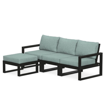 POLYWOOD EDGE 4-Piece Modular Sectional with Ottoman in Black / Glacier Spa