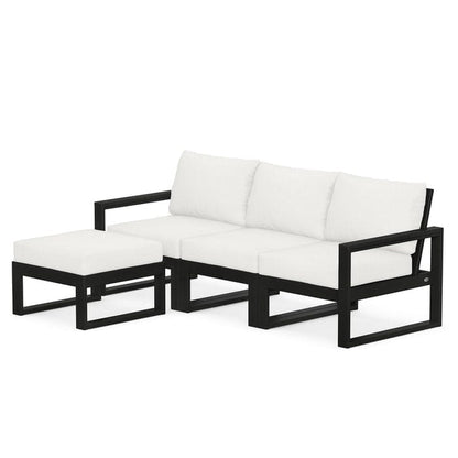 POLYWOOD EDGE 4-Piece Modular Sectional with Ottoman in Black / Natural Linen